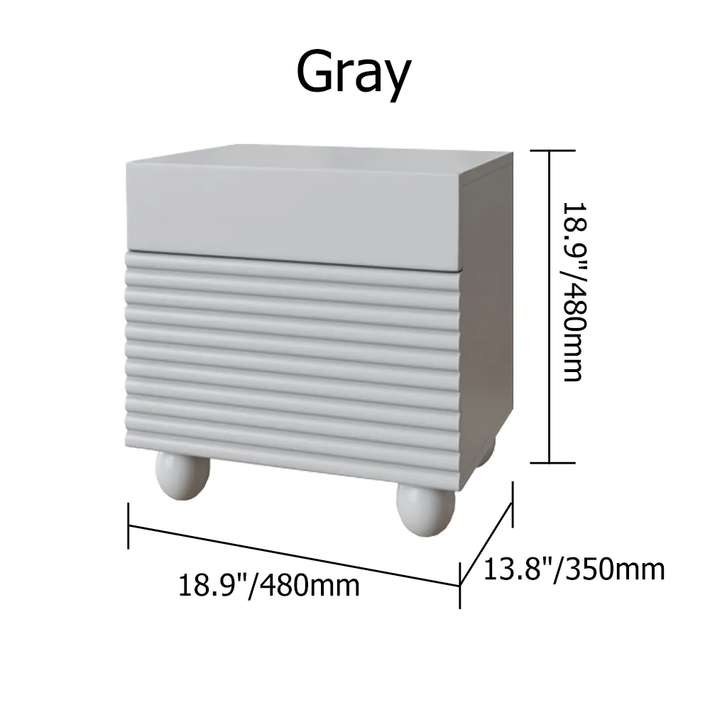 Table de chevet carrée grise avec 2 tiroirs pour chambre d'adolescent Détails nervurés image de fenêtre