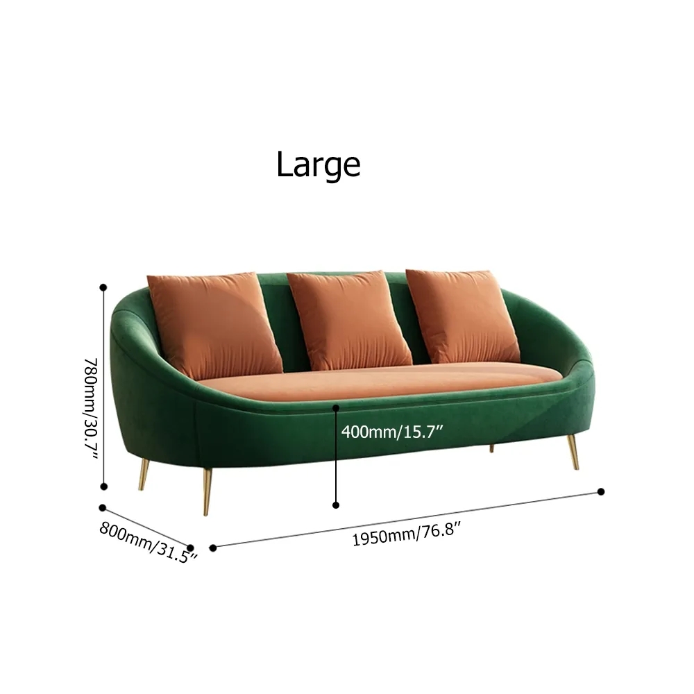 1950mm Orange Velvet Upholstered Oval Sofa for 3 Seaters with Pillows Included window image
