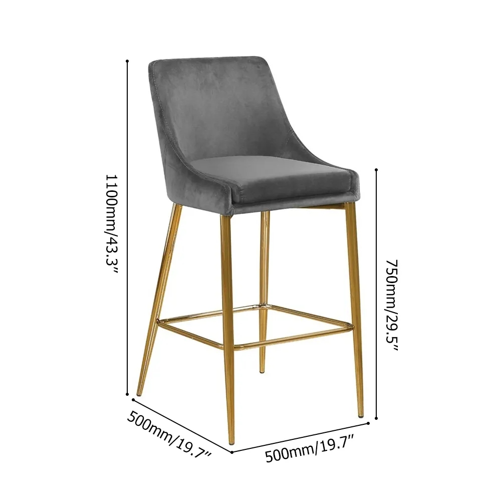 1100mm Height Bar Stool Velvet Upholstery Bar Chair in Gold with Backrest Set of 2 window image