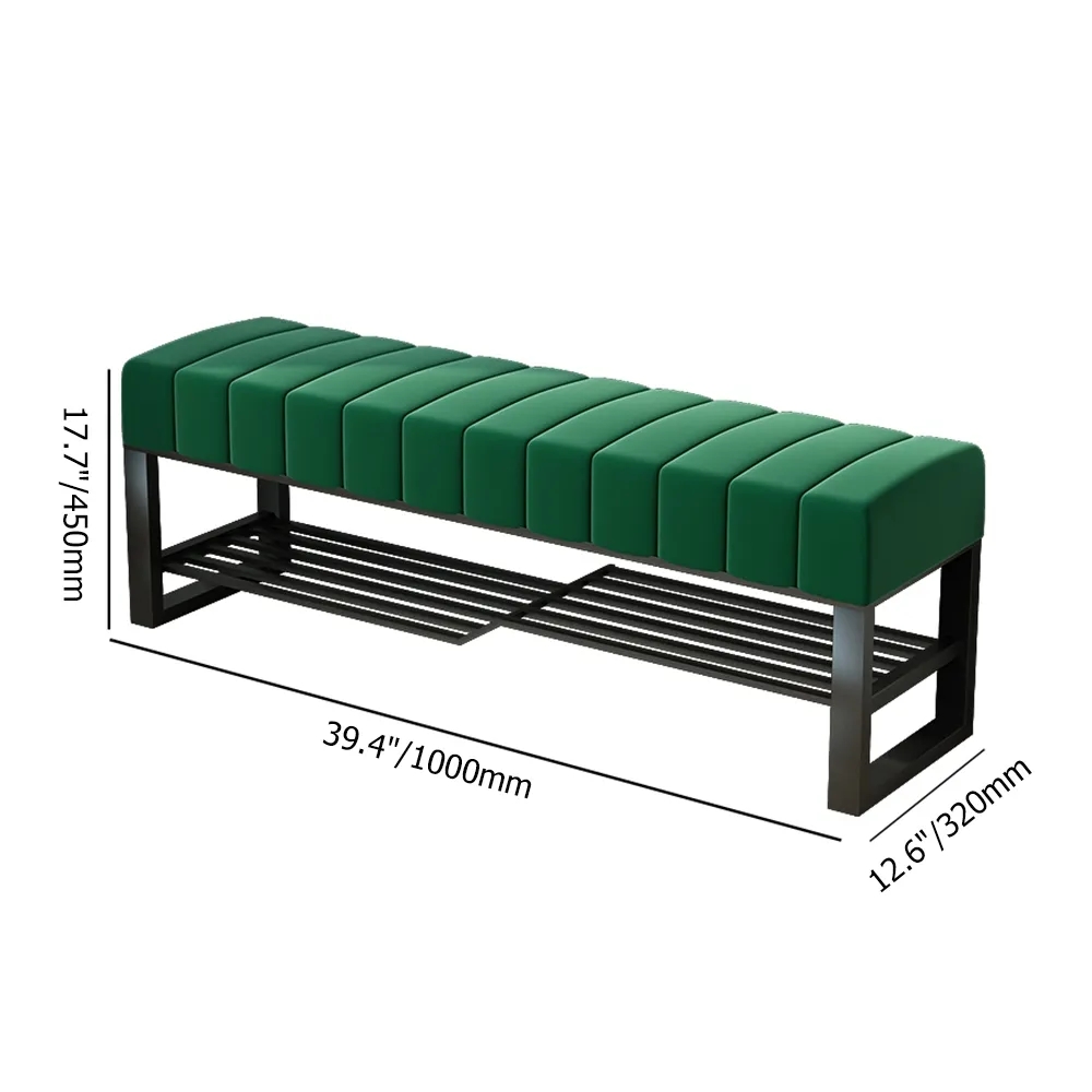 Green Modern Bench Velvet Upholstered Bench for Shoe Storage window image