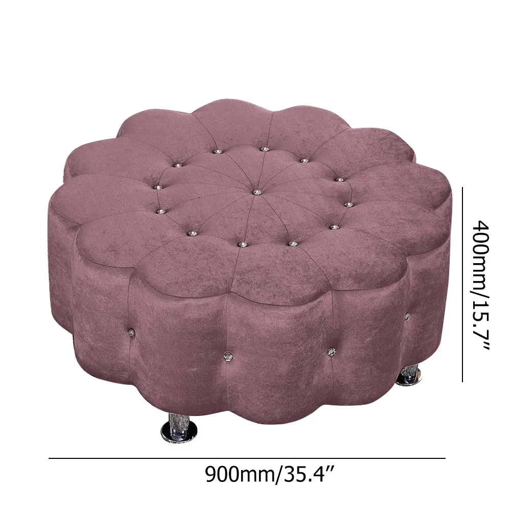 Coffee 35.4''Dia Diamond Round Stool Upholstered Velvet Ottoman Stool window image