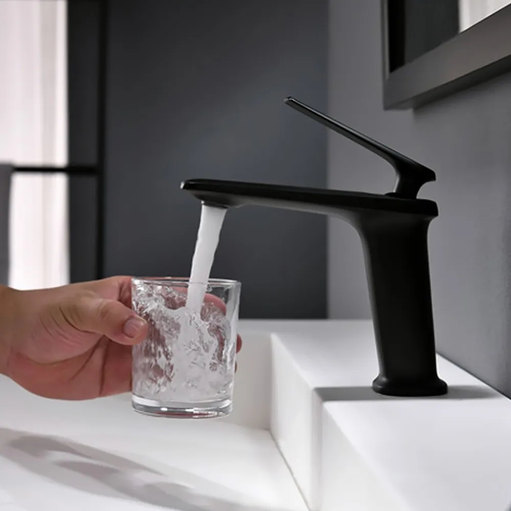 Black Monobloc Single Lever Handle Solid Brass Bathroom Basin Tap window image