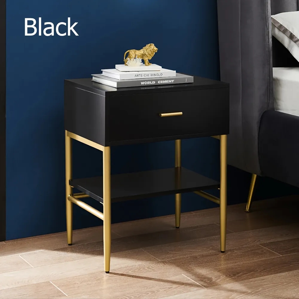 Nordic Black Nightstand with Drawer & Shelf window image