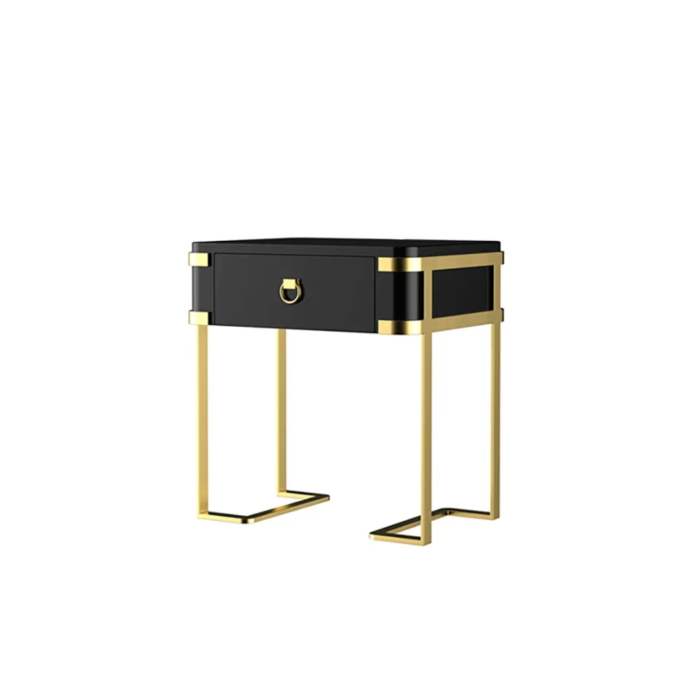 Table de chevet laquée noire 1 tiroir en acier inoxydable image de fenêtre