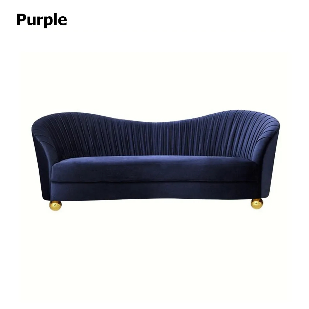 Canapé rembourré en velours en acier inoxydable avec pieds dorés Violet 78.7" image de fenêtre