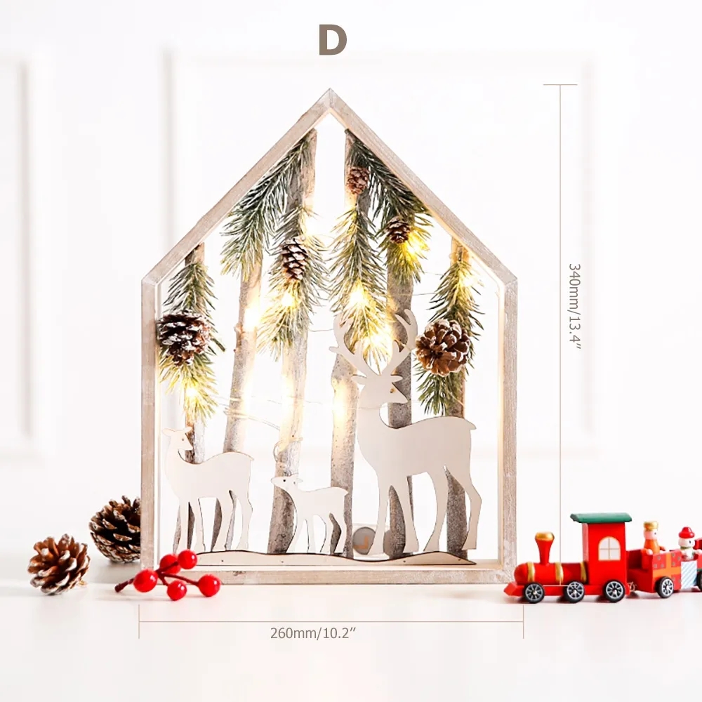Christmas Standing Lighting Frame Christmas Decor with Cutout Deer & Tress Silvery White window image