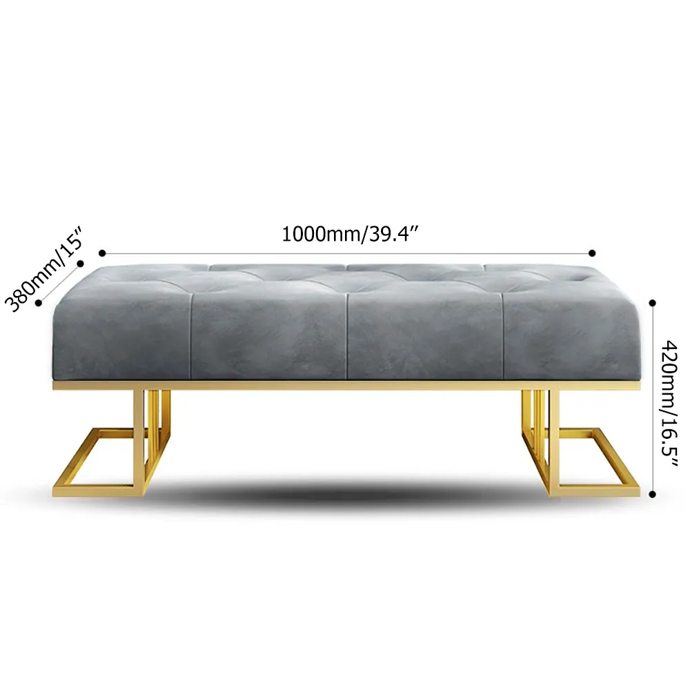 Gray Tufted Bench Upholstered Velvet Bench Modern Bench window image