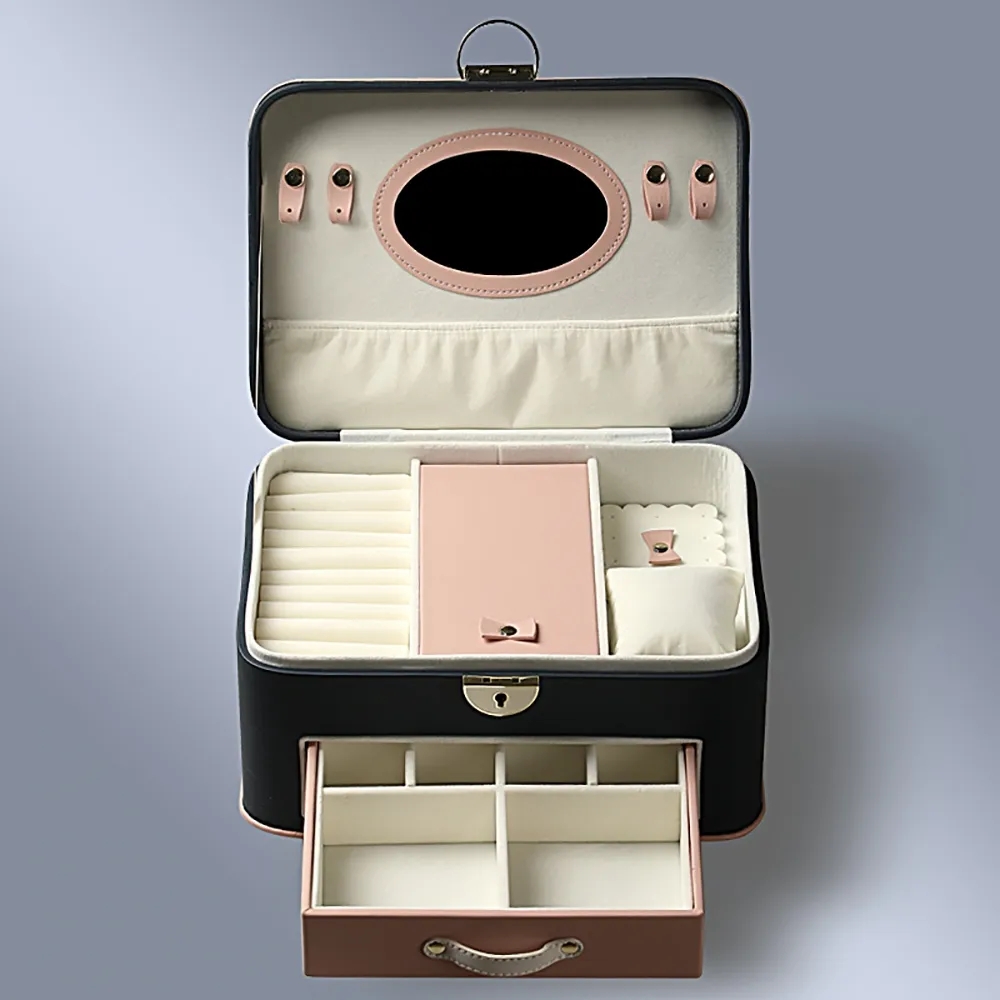 Portable Horse Jewelry Box Necklace Storage Ring Holder with Mirror-Blue window image