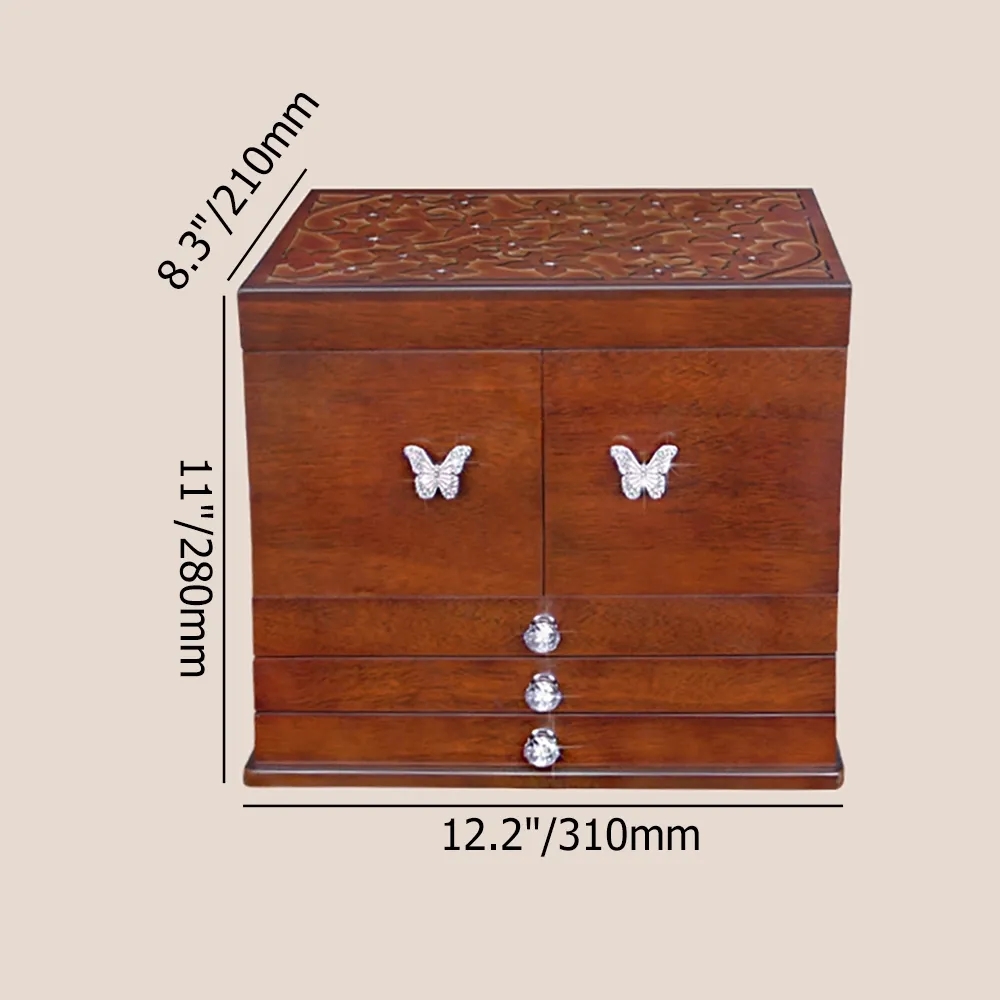 Multifunctional Jewelry Box Necklace Storage Ring Holder with Mirror-Walnut window image