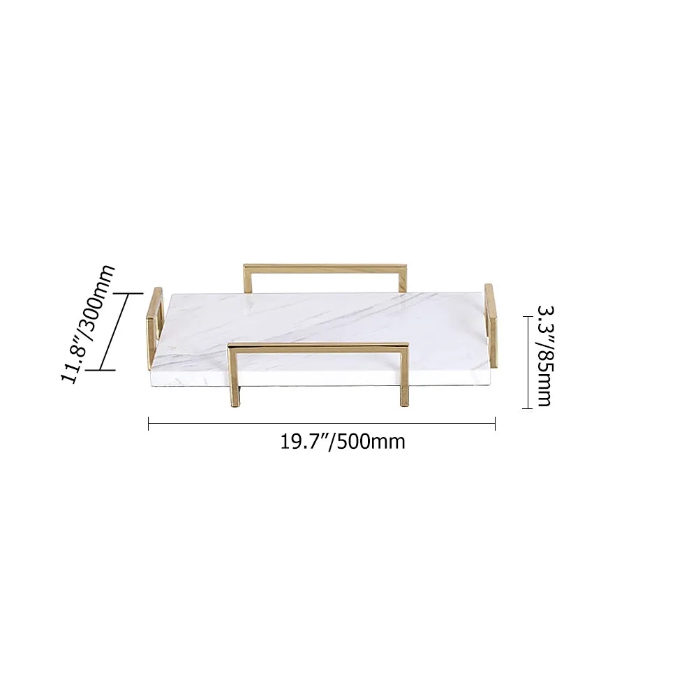 Modern Marble Desk Organizer Decor Tray with Handles White window image