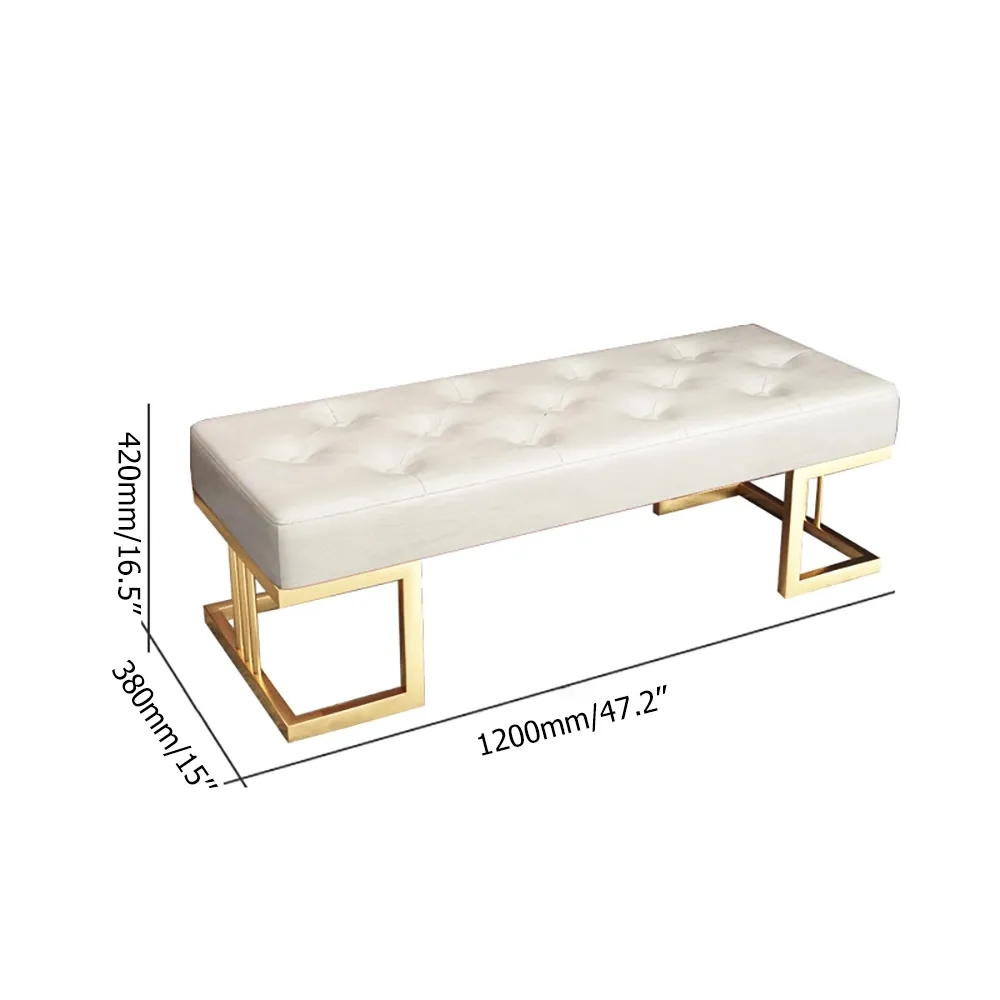 Tufted Bench Upholstered Bench Entryway PU Leather Modern Bench in Gold Legs window image