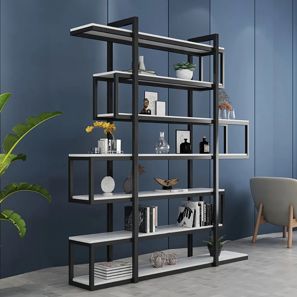 78" Minimalism 6-Tiered Etagere Bookshelf in White & Black window image