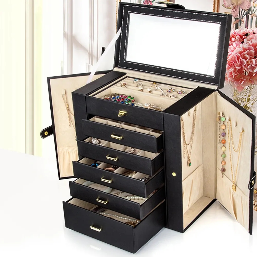 6-Tier Desk Organizer Jewelry Box with Drawers & Mirror window image