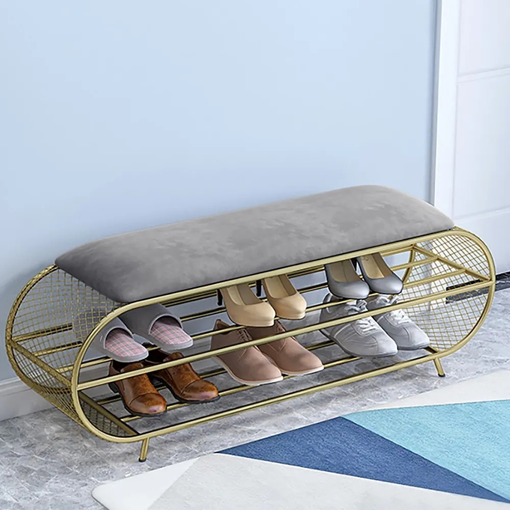 Modern Bench Velvet Upholstered Bench for Shoe Storage window image