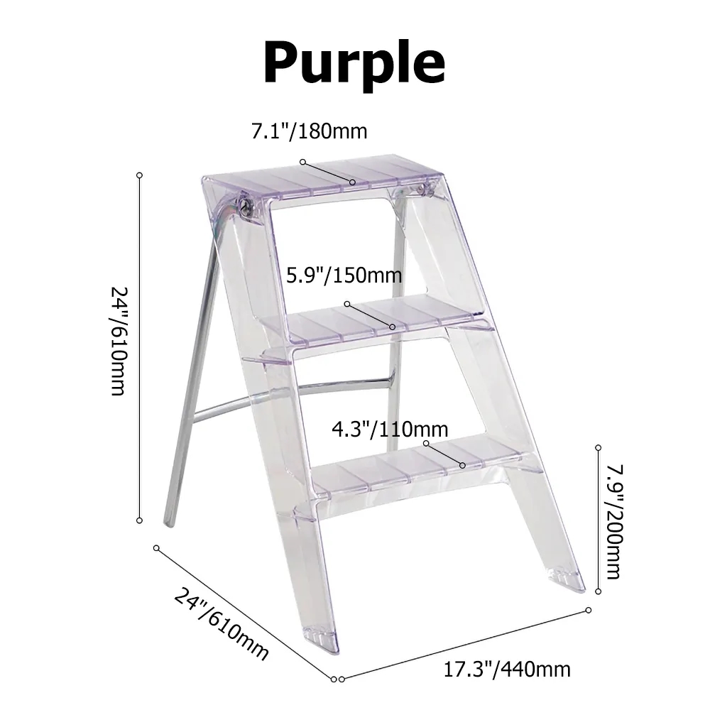 17.3"W x 24"H Acrylic Ladder Bookshelf 3-Tier Storage Rack Shelf window image