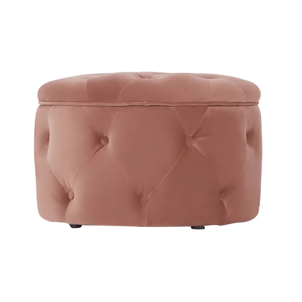 Taburete redondo tapizado otomano rosa de terciopelo 23.6"Dia Imagen de ventana