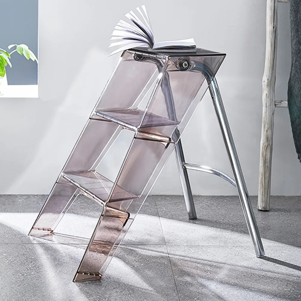 17.3"W x 24"H Acrylic Ladder Bookshelf 3-Tier Storage Rack Shelf window image