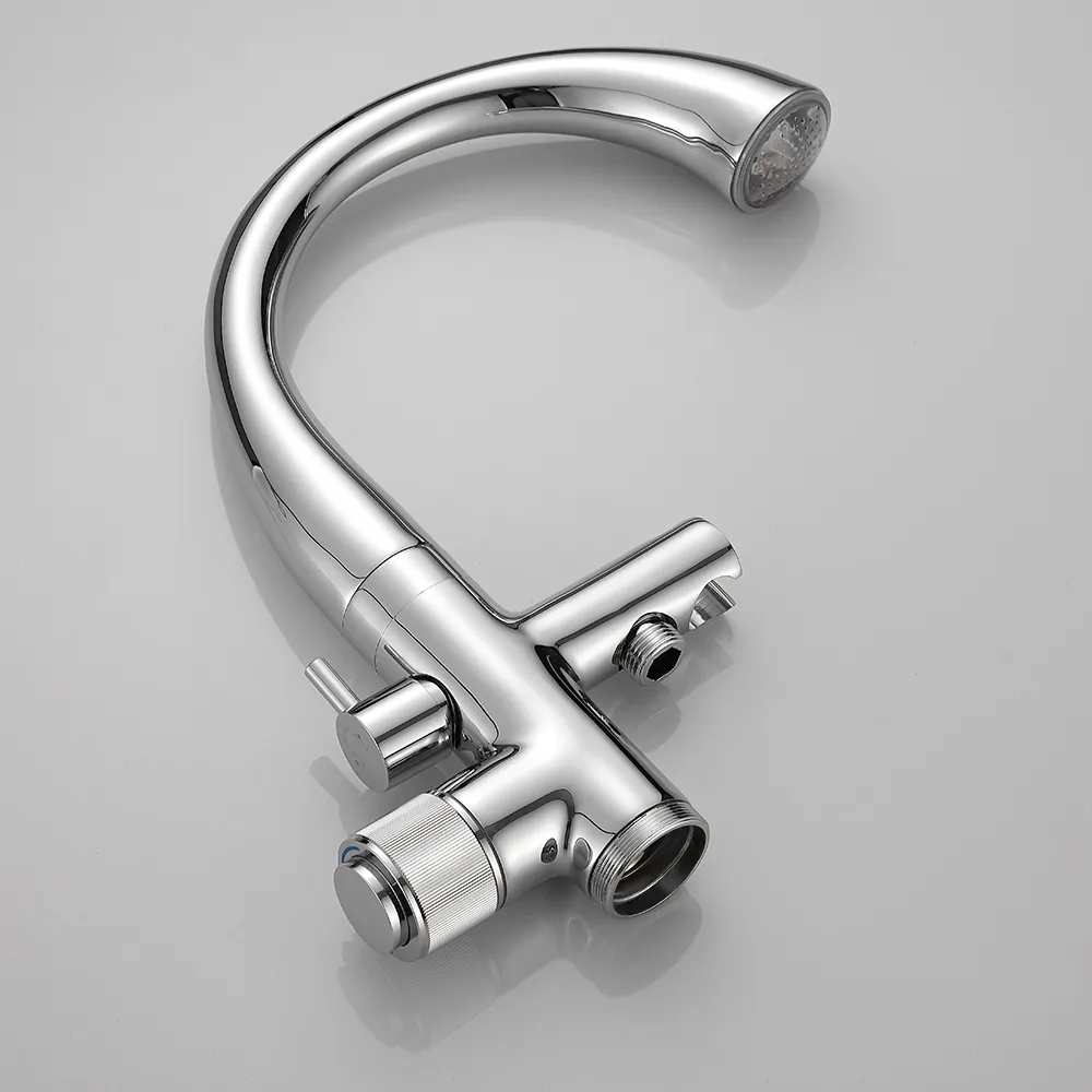 LED Freestanding Bath Tap with Handheld Shower High-Arc Filler Spout Solid Brass window image