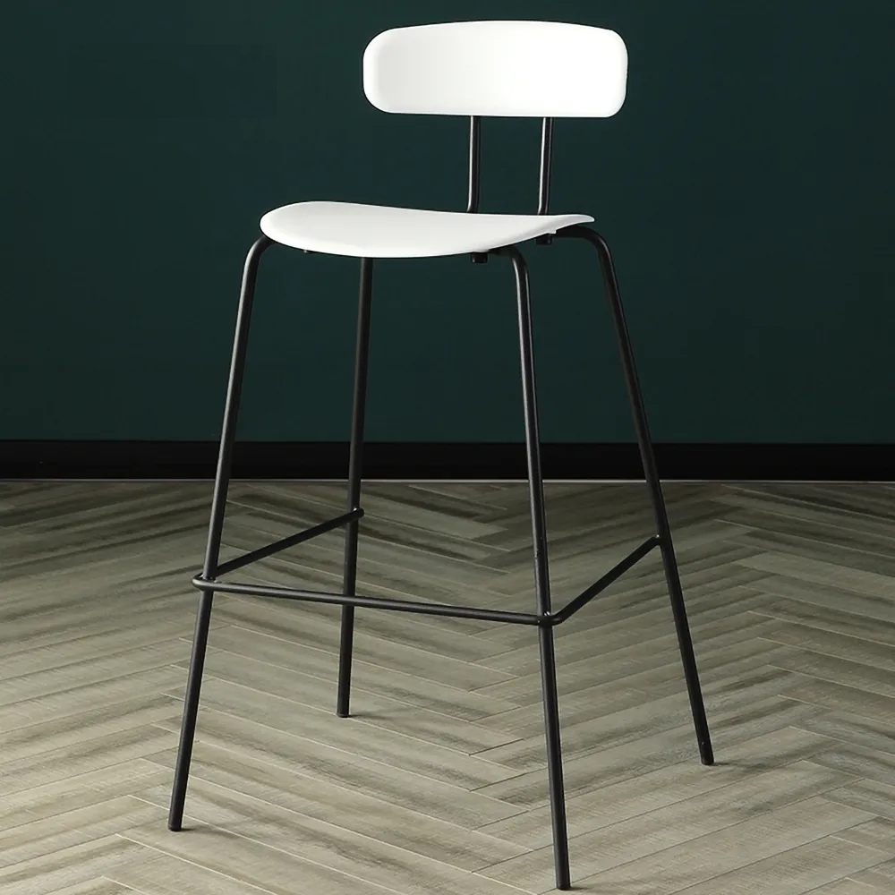 White Counter Height Bar Stool PP Plastic Counter Stool with Footrest Metal window image