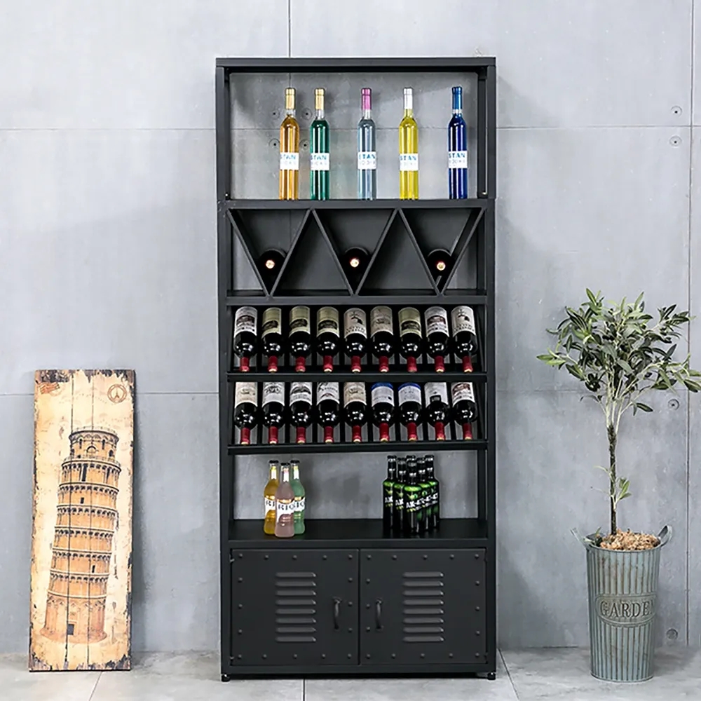 Industrial Contemporary Standing Metal Wine Rack in Black window image
