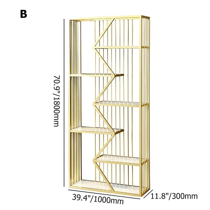 Modern Metal Cornor Bookshelf Standing with 6-Tiered Shelving Gold & White window image