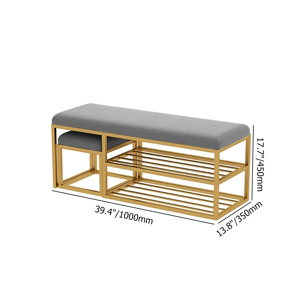 Grey Modern Bench Velvet Upholstered Bench Footstool for Shoe Storage window image