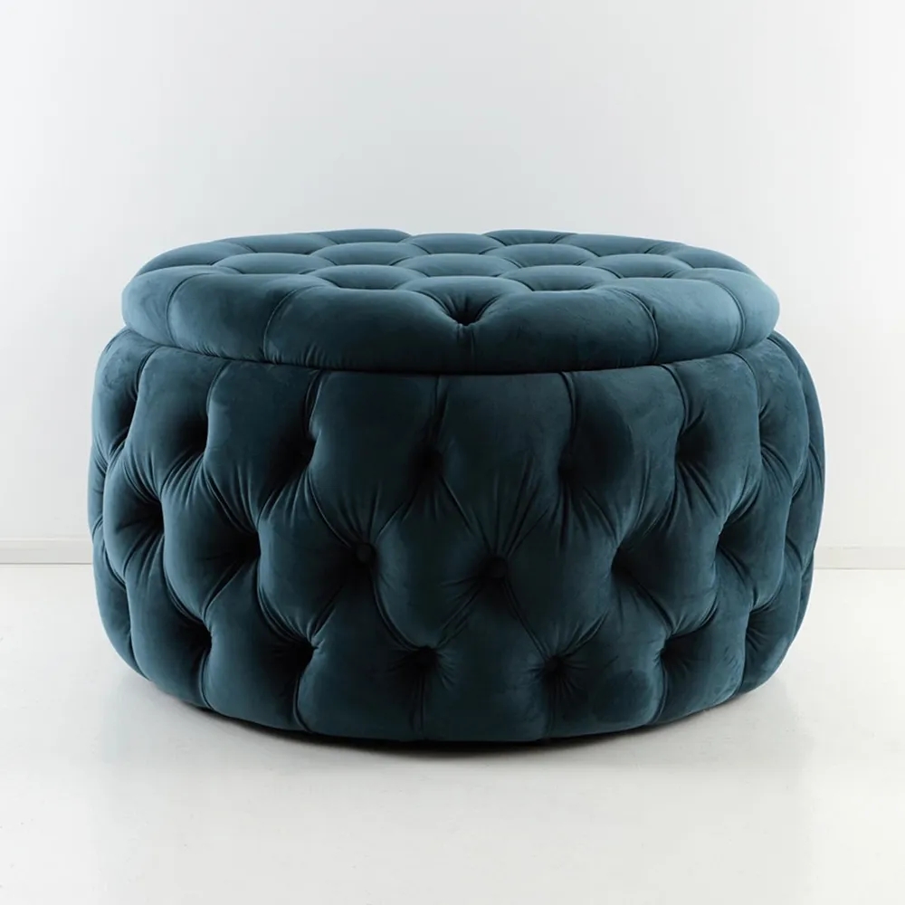 Tufted Round Stool Storage Upholstered Ottoman Removable Stool window image