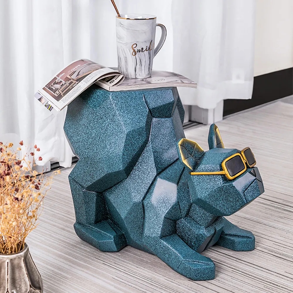 Deep Blue Dog Stool Animal Shape Ottoman Stool Resin Footrest window image