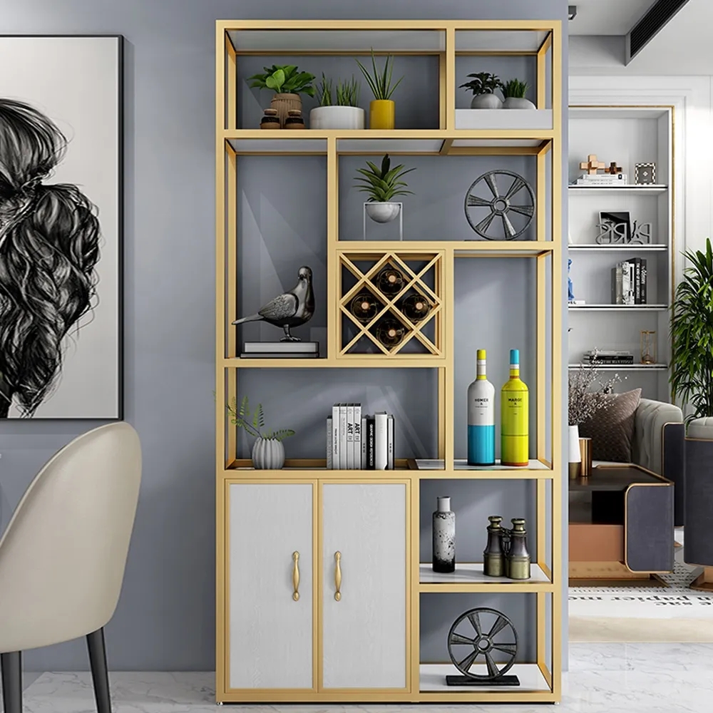 1800mm Luxury Standing Wine Rack Cabinet in White & Gold window image