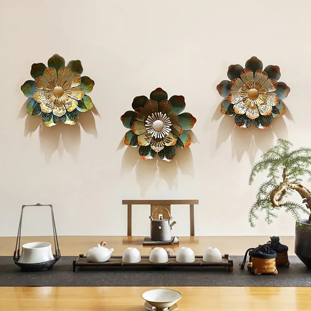15" Creative 3D Metal Lotus Flower Wall Decor Home Room Background Art window image