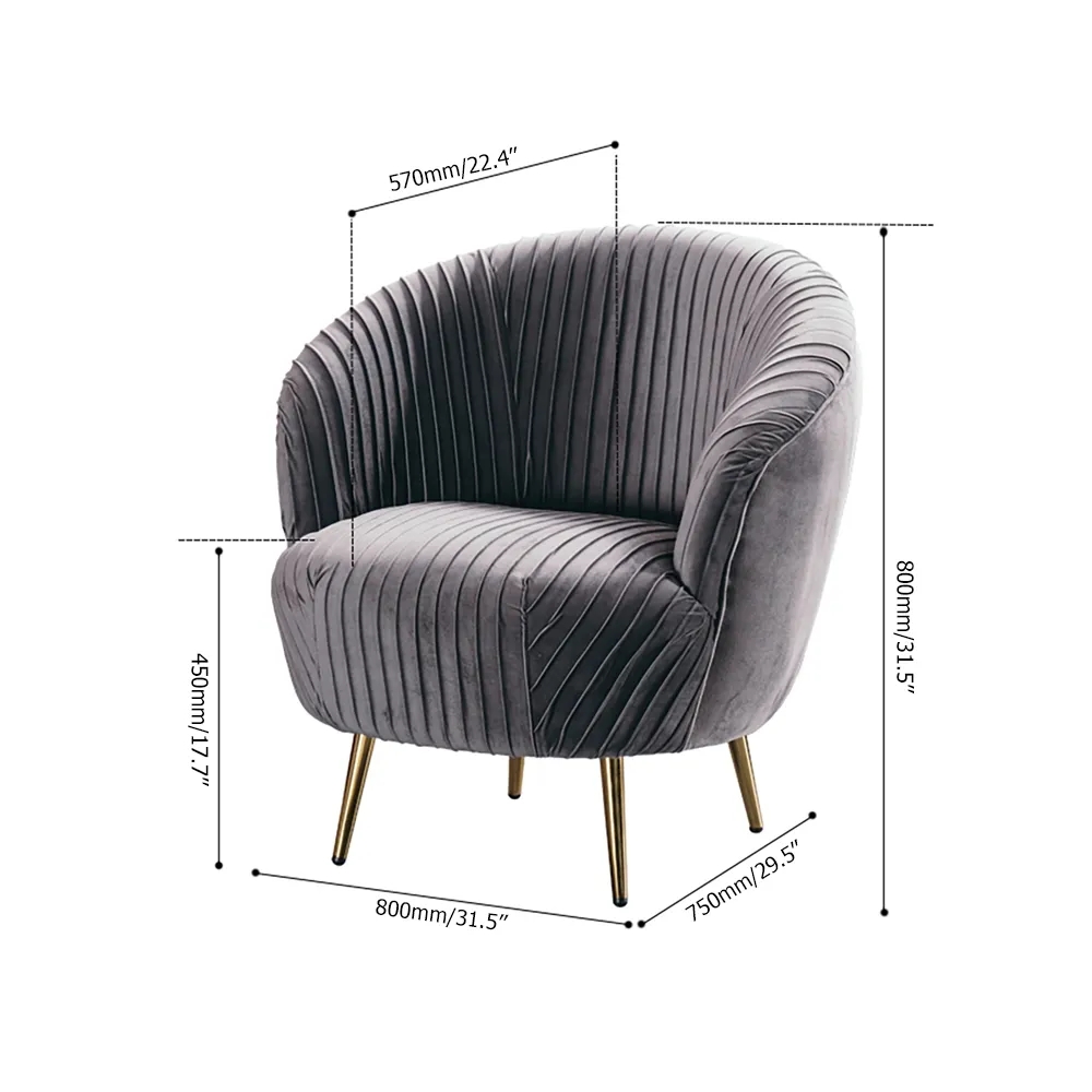 Brown Velvet Accent Chair Upholstered Arm Chair with Metal Legs in Gold window image