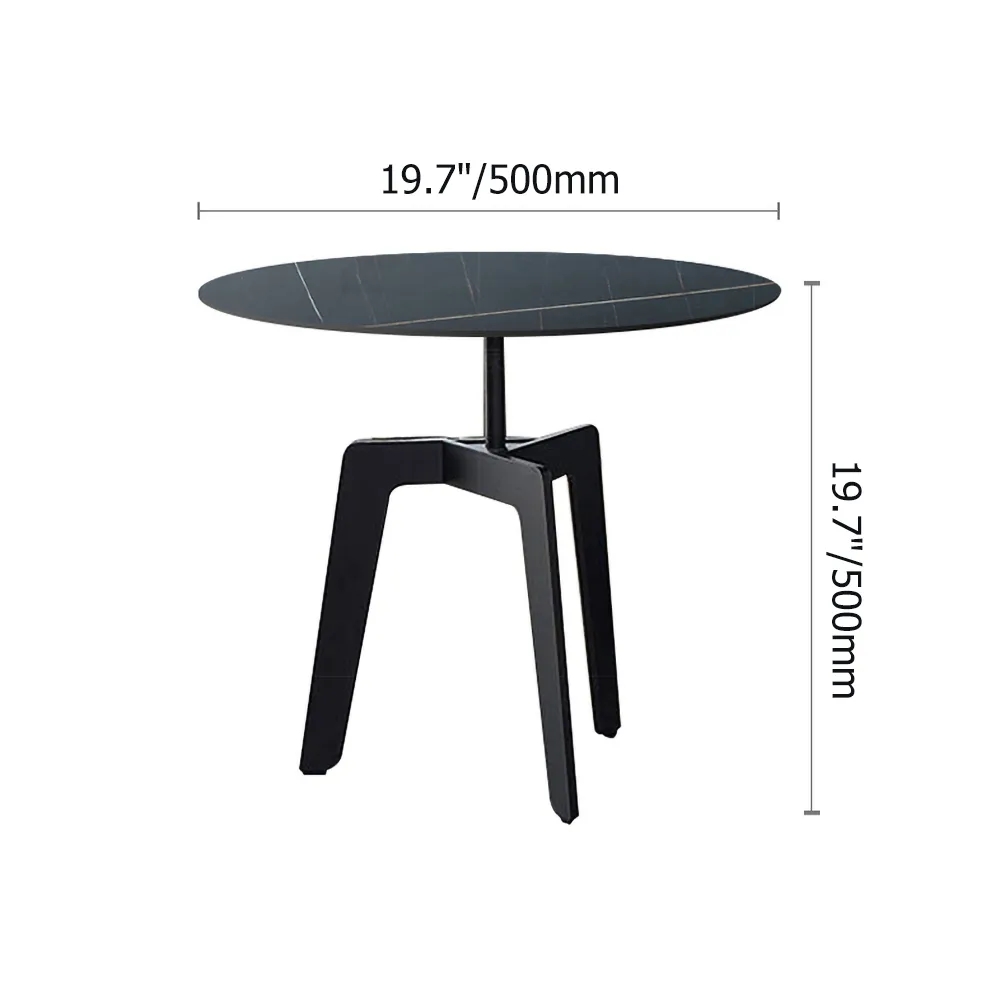 Modern White Sintered Stone End Table Round Side Table Black Carbon Steel Base window image