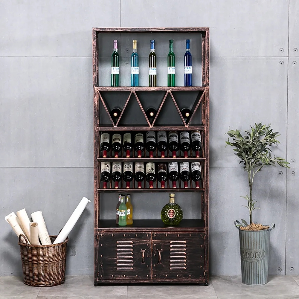 Industrial Contemporary Standing Metal Wine Rack in Antique Brass window image