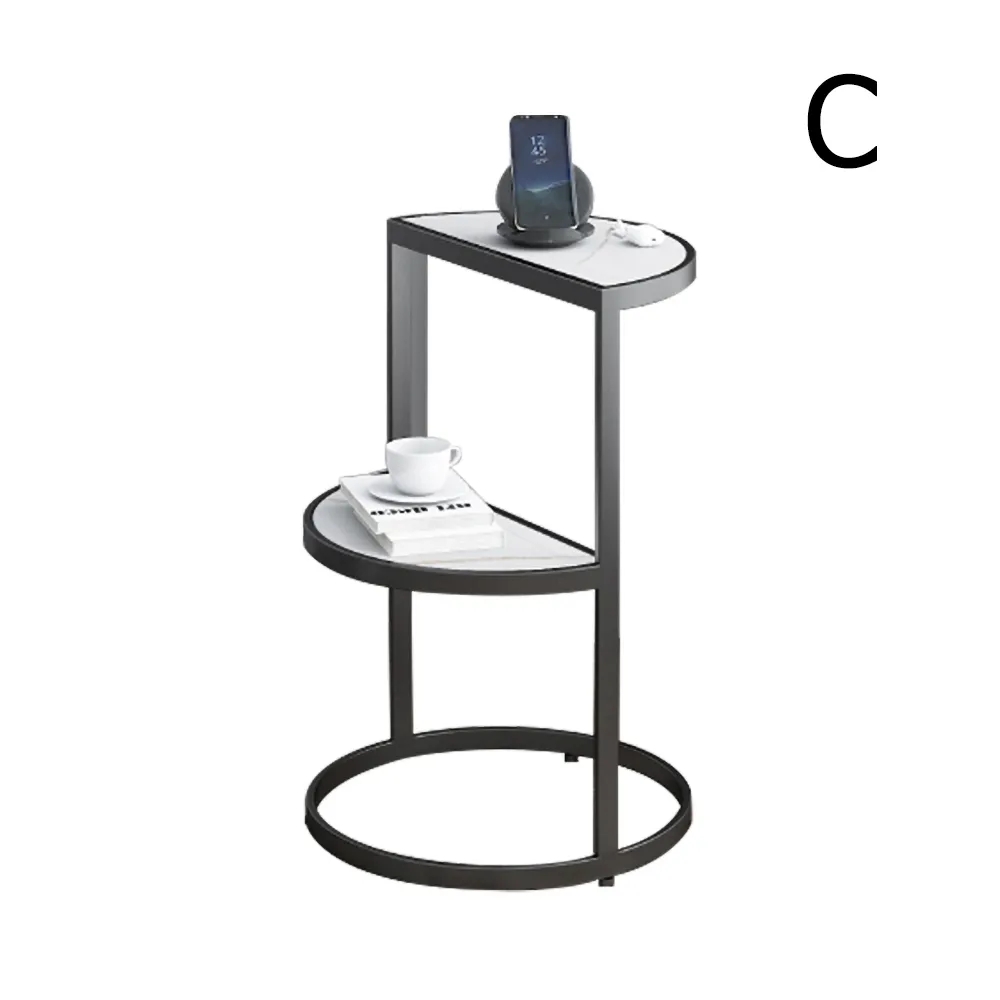 Black End Table 2-Tier Side Table Sintered Stone Top window image
