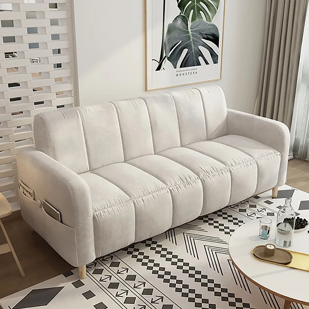 Canapé tufté en velours à 3 canaux en velours de 68,9 po, blanc cassé image de fenêtre