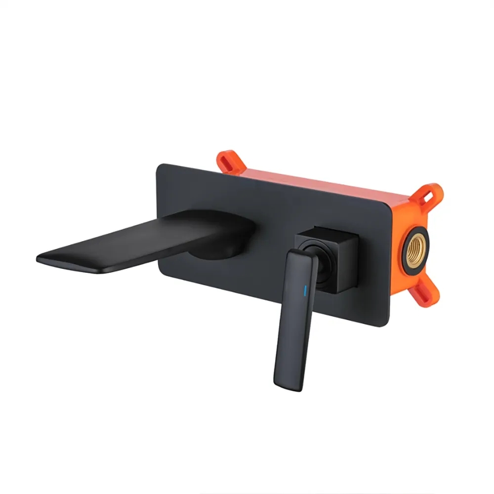 Contemporary Black Single Handle Wall Mounted Solid Brass Bathroom Sink Faucet window image