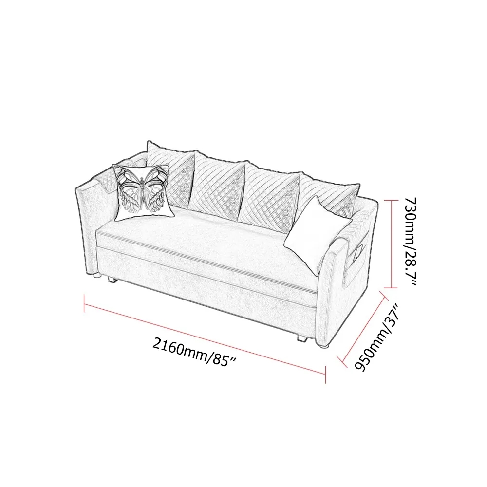 Blue 85" Full Sleeper Sofa Velvet Upholstered Convertible Sofa window image