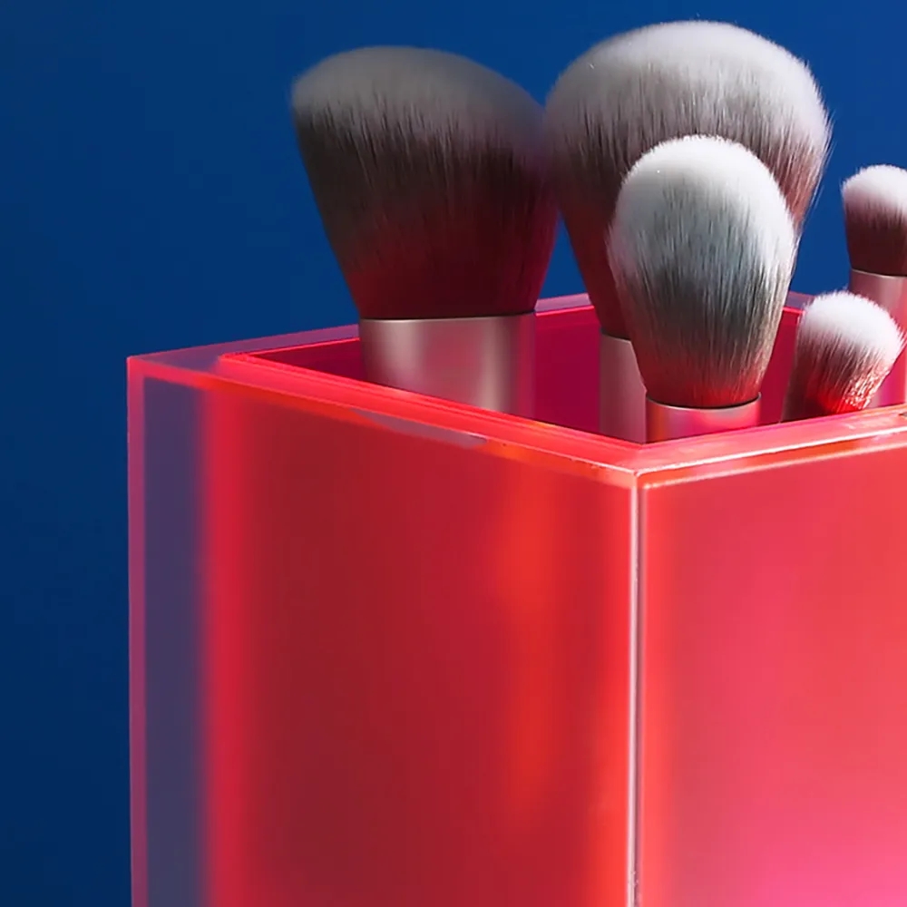 Double-Layer Makeup Brush Holder Organiser Dustproof with Lid & Pearls window image