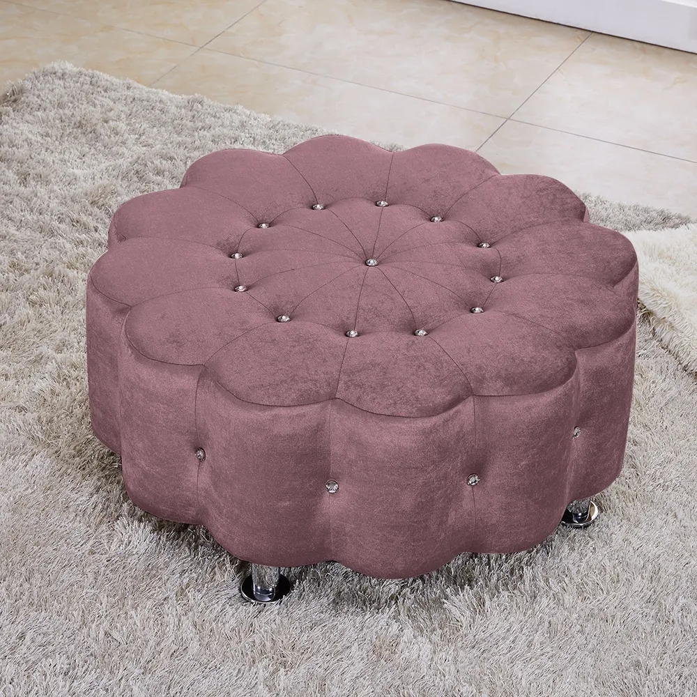 Rose 35.4''Dia Diamond Round Stool Upholstered Velvet Ottoman Stool window image