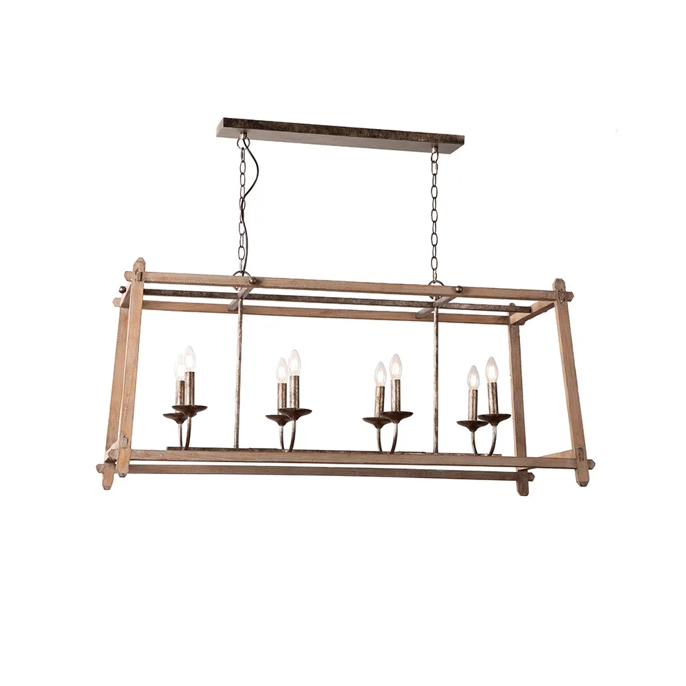 Retro Solid Wood Long Chandelier window image