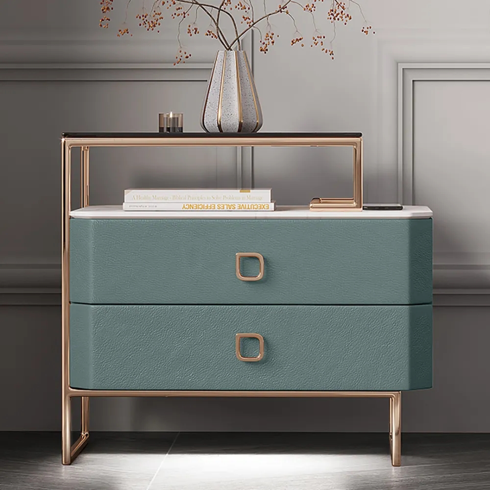 Table de chevet en microfibre en cuir vert avec lumière image de fenêtre