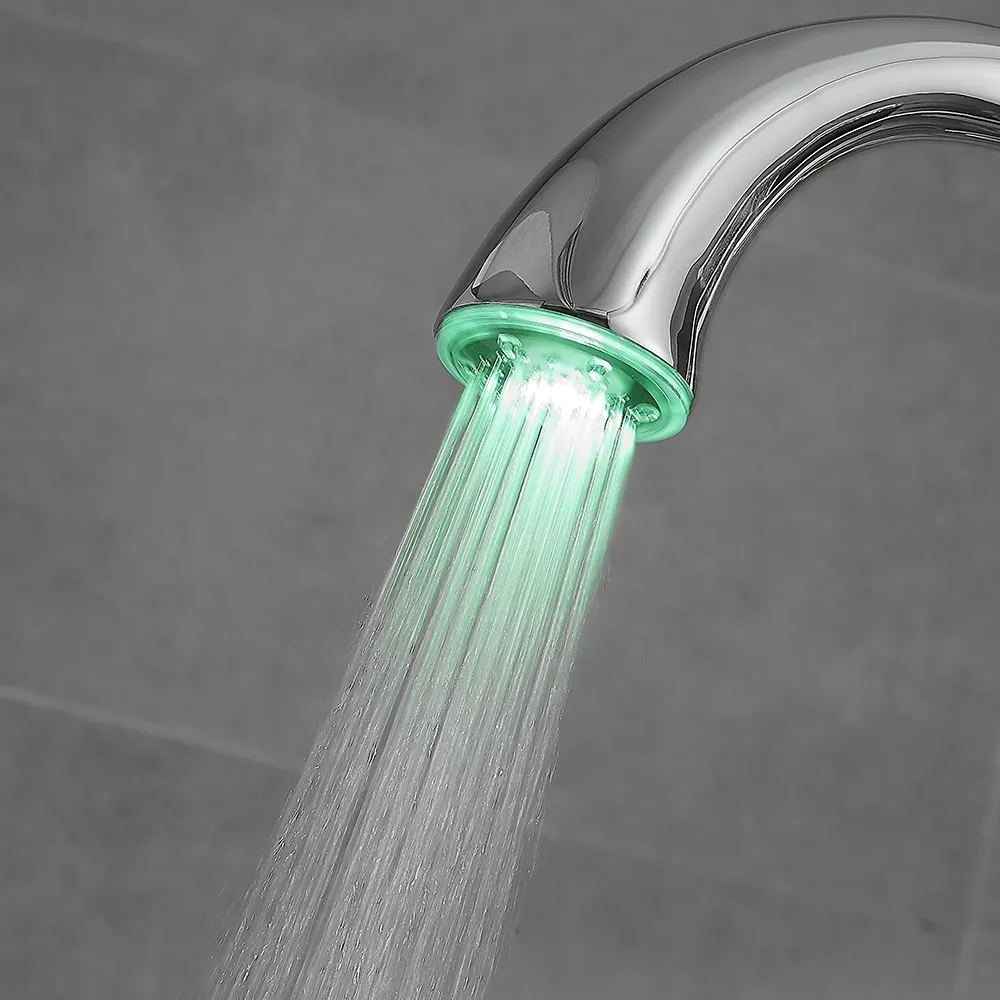 LED Freestanding Bath Tap with Handheld Shower High-Arc Filler Spout Solid Brass window image