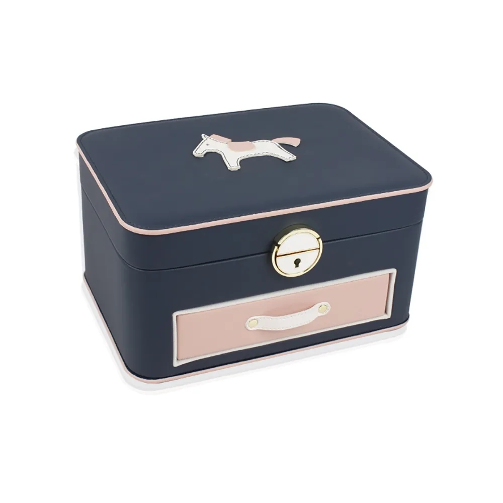 Portable Horse Jewelry Box Necklace Storage Ring Holder with Mirror-Blue window image