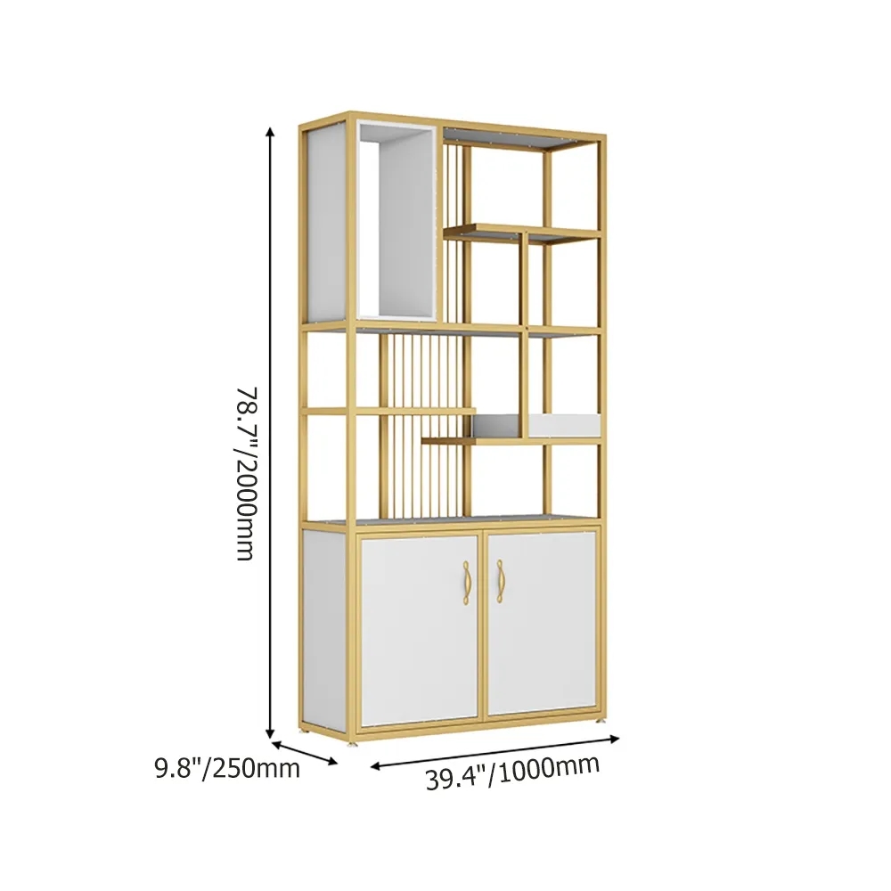 2000mm Contemporary White & Gold Standard Bookshelf with Doors window image