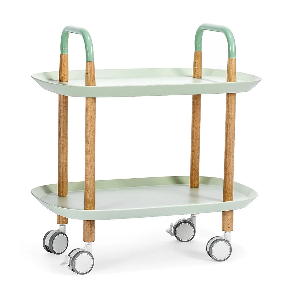 Green Round Tray End Table with Storage 2-Shelf with Wheels window image