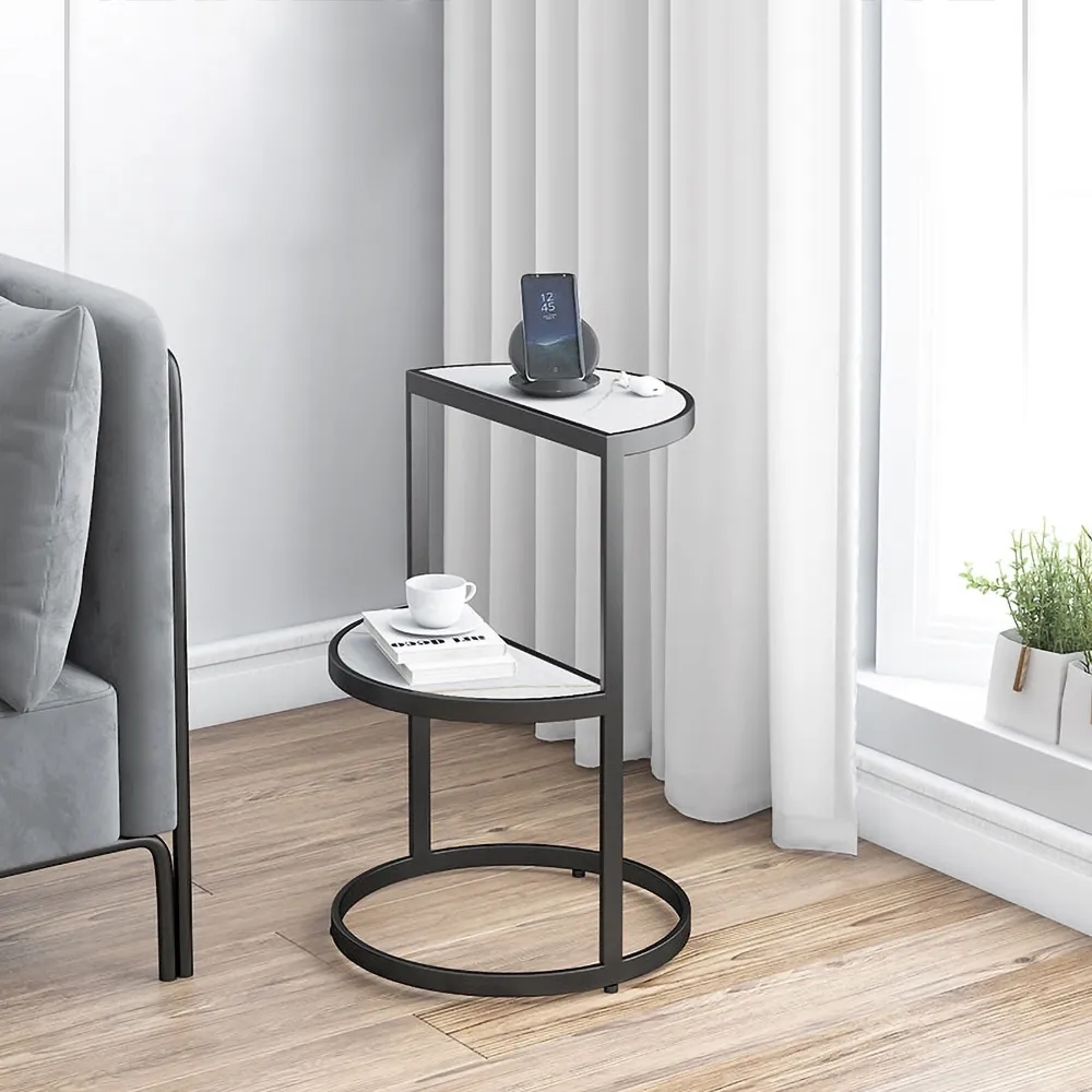 Black End Table 2-Tier Side Table Sintered Stone Top window image