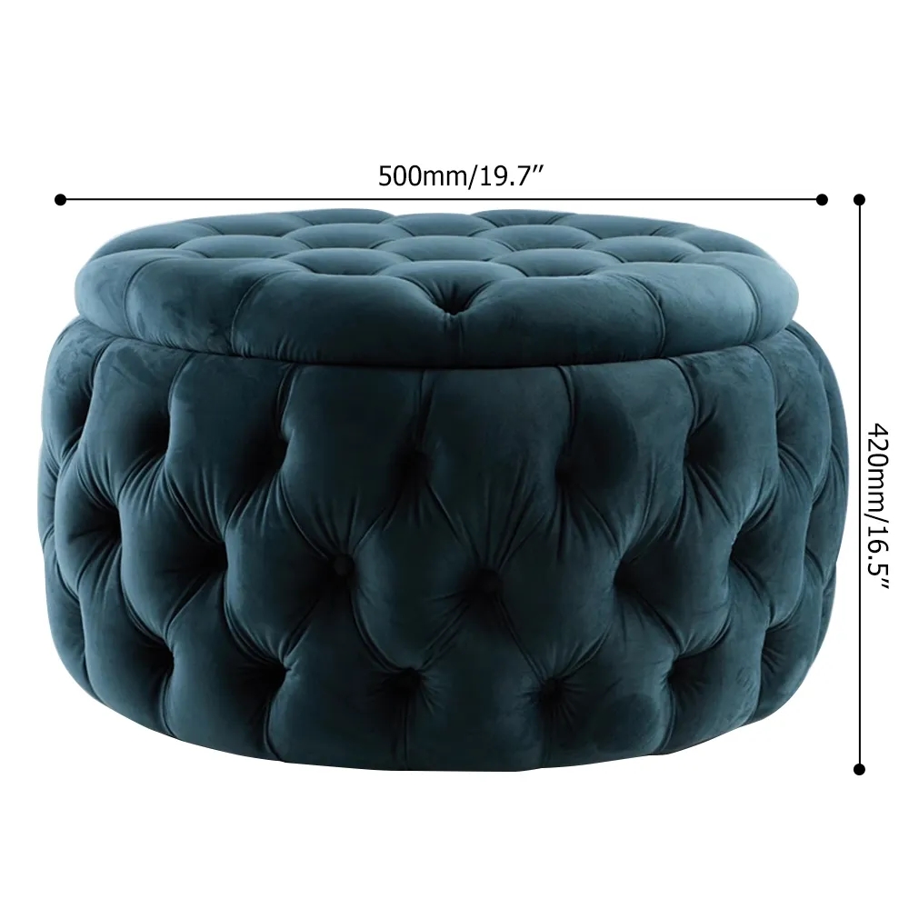 Tufted Round Stool Storage Upholstered Ottoman Removable Stool window image