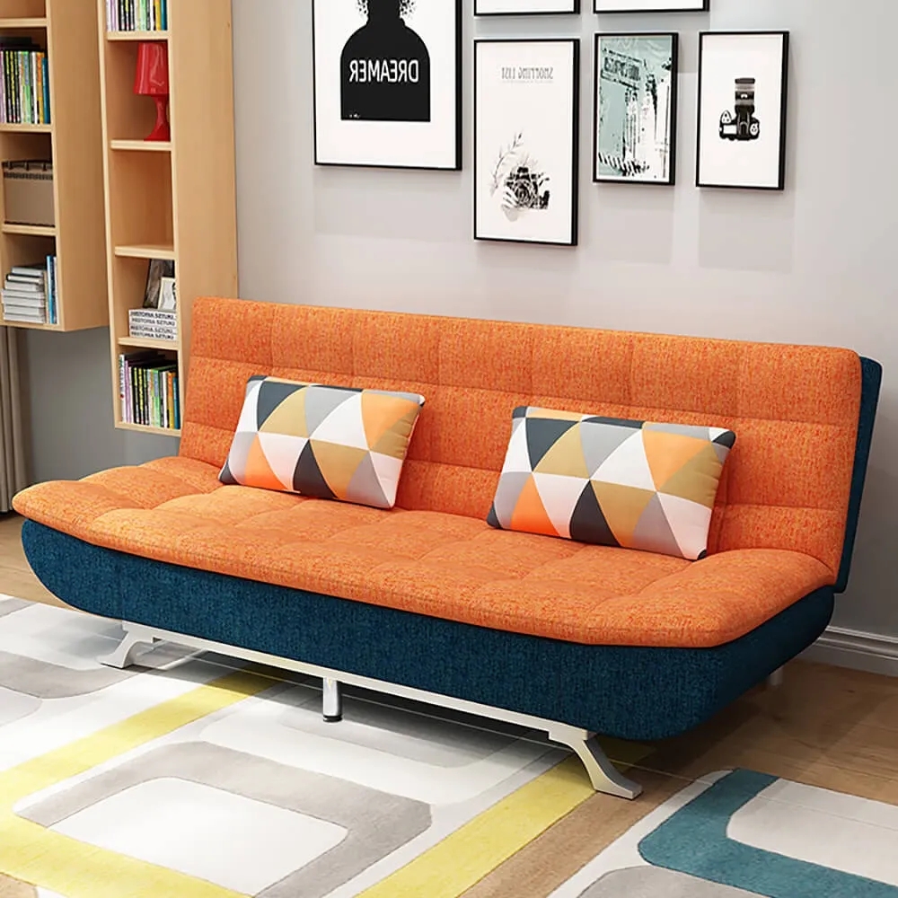 Canapé-lit 2 fonctions Futon en lin avec coussins Salon pour salon 2 places image de fenêtre