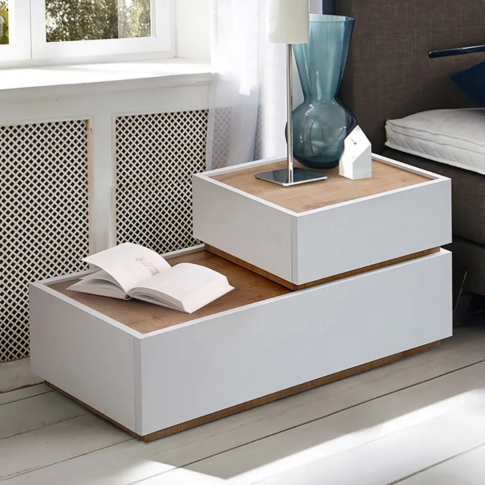 850 mm Scandinavisch wit nachtkastje minimalistisch gelakt nachtkastje met 2 lades Vensterafbeelding