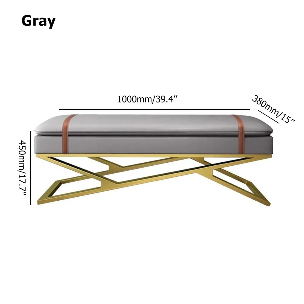 Modern Bedroom Bench Leather Upholstered Ottoman with Gold Metal Frame window image
